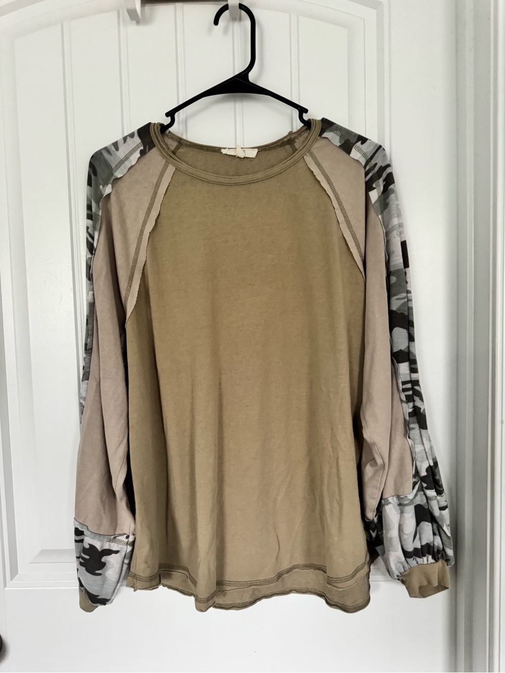 Beige & Camo Raglan Long Sleeve Top